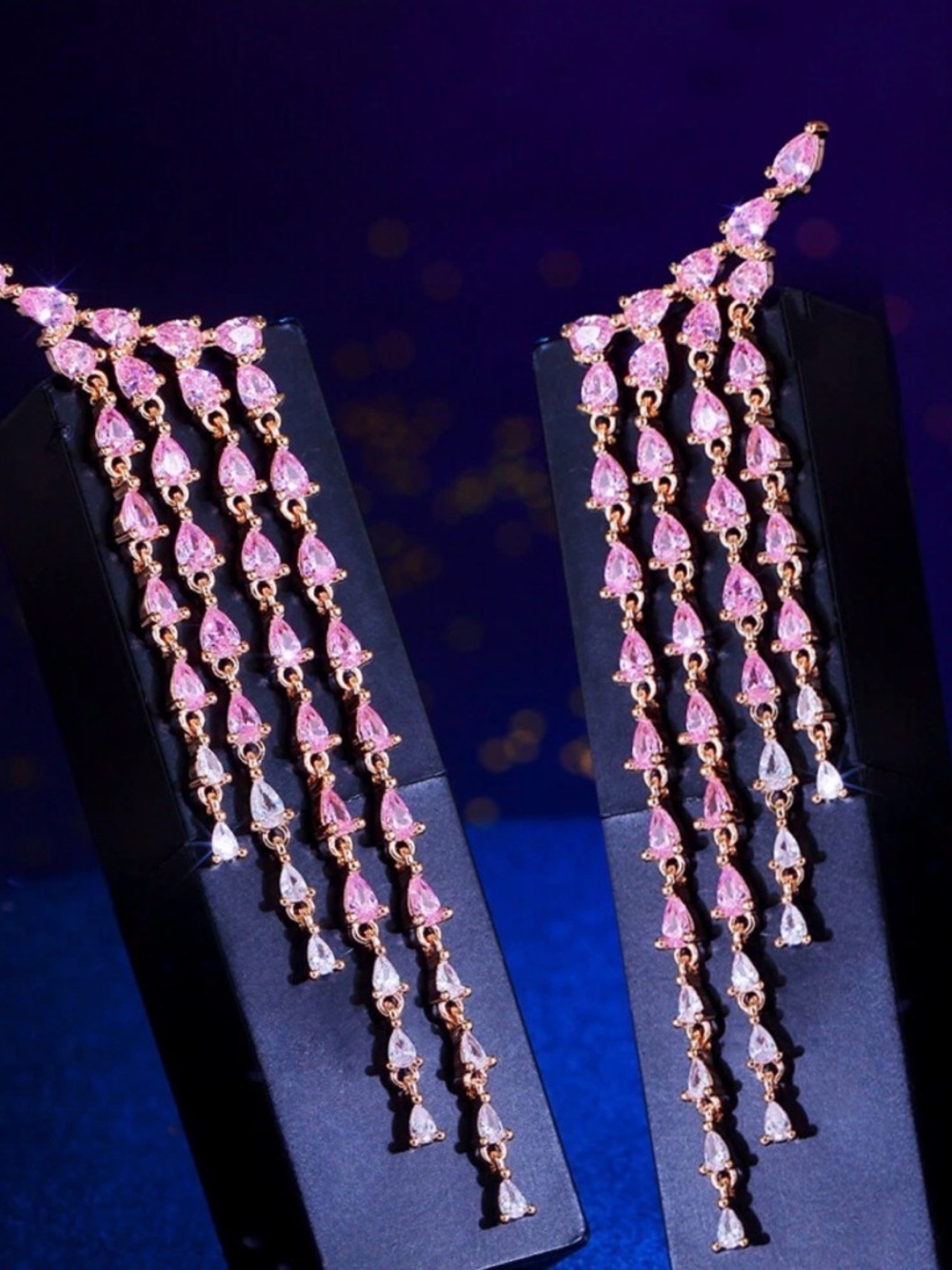 Zales 14k Rose gold  Pink Crystal Cascading Drop Earrings